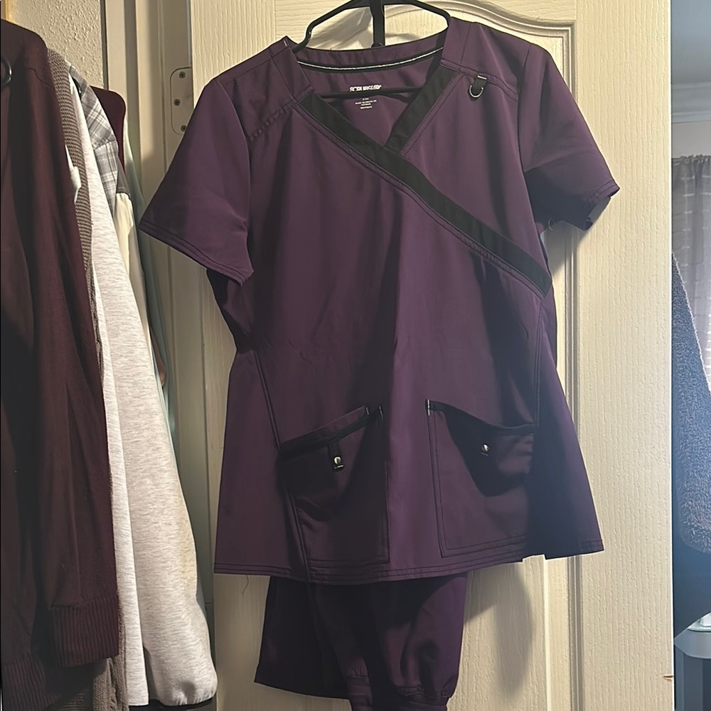 Purple Scrub Set with Black Trim